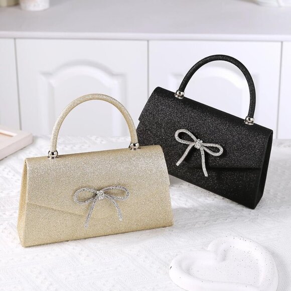 Elegant Rhinestone Evening Clutch - Versatile Black Tote & Crossbody Bag - Picture 4 of 7